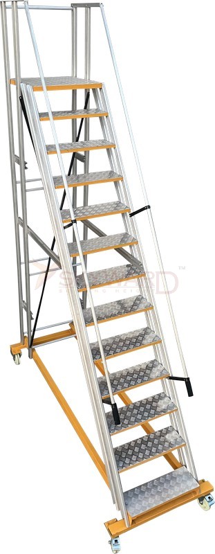 Model No. 10400 Aluminium Movable Staircase Ladder for Warehouse, Store and Industrial Access Use, Professional Rolling Access Ladder for Maintenance, Picking and Storage Tasks